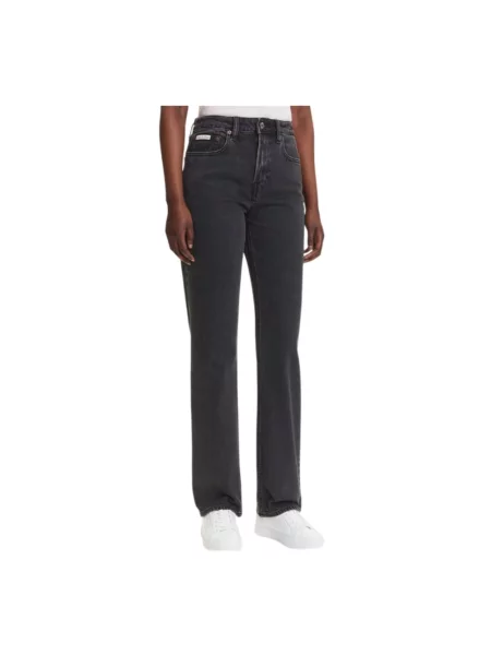 Proste jeansy Calvin Klein z wysoką talią szare