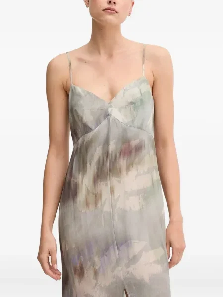 Rochie maxi Sandro Ferrone cu imagine cu imprimeu abstract de costum gri