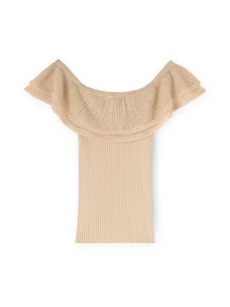 Dzianinowy top Motivi z odkrytymi ramionami beżowy