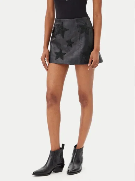 One Teaspoon Fustă din piele Embellished Star negru