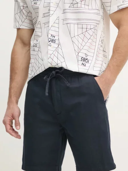 Ленен къс панталон Pepe Jeans RELAXED LINEN SMART SHORTS тъмносиньо