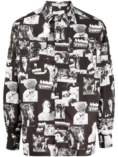 Grafický košile Maison Kitsuné s potiskem černá