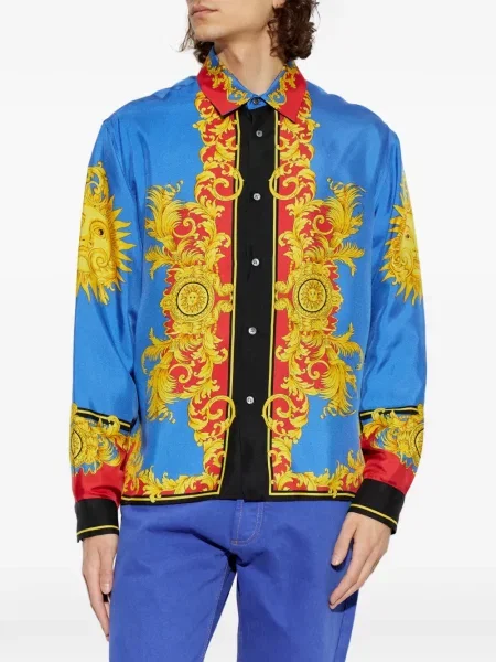 Cămașă Versace de mătase albastru