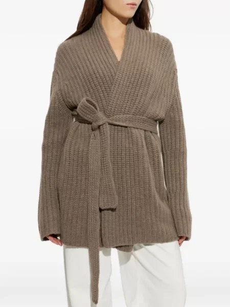 Cu centură cardigan Lisa Yang tricotate maro