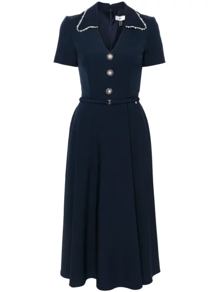 Sukienka midi Nissa z dekoltem w serek do kolan garniturowa niebieska