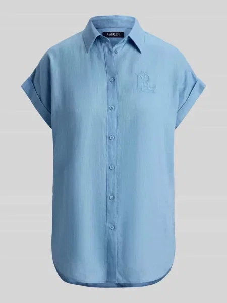 Bluzka koszulowa o kroju relaxed fit z czystego lnu Lauren Ralph Lauren niebieska