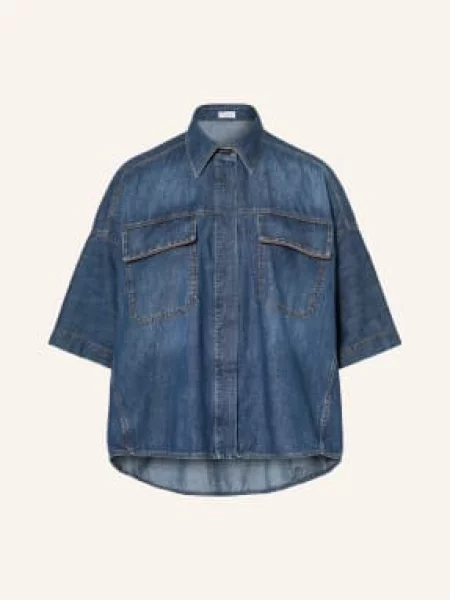 Brunello Cucinelli Bluzka Jeansowa Z Kamieniami Ozdobnymi blau niebieska