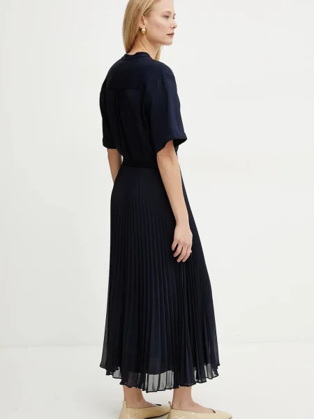 BOSS sukienka midi rozkloszowana granatowy