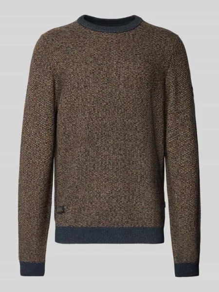 Sweter z dzianiny z okrągłym dekoltem i detalami z logo Camel Active pomarańczowy