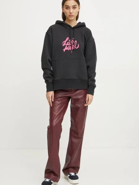 Karl Lagerfeld Jeans bluza z kapturem z nadrukiem czarny