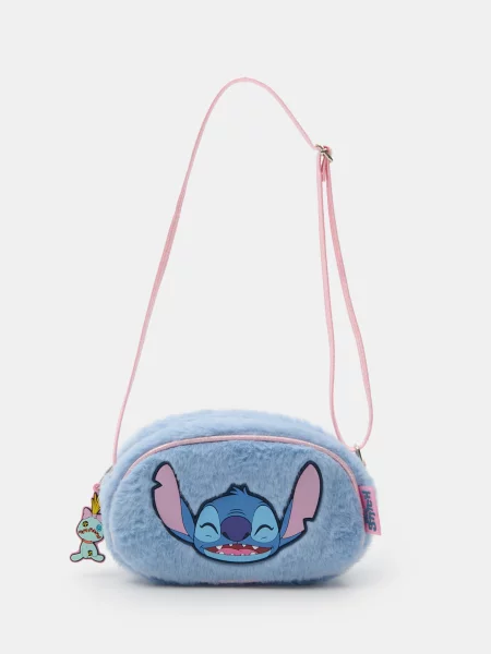 Sinsay Kabelka s umělou kožešinou a upravitelným popruhem Stitch modrá
