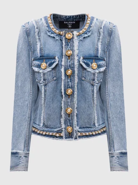 Джинсова куртка з намистинами Balmain блакитна