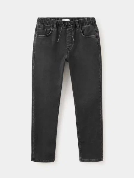 Jeansy comfy ze sznurkiem black denim Dzieci 9 MANGO KIDS czarne