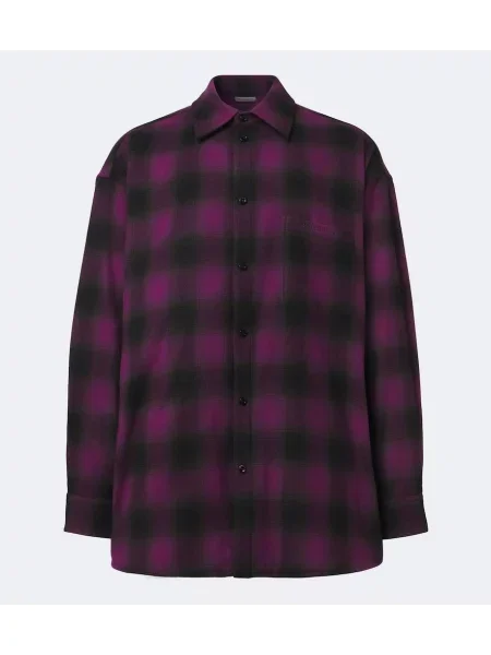 Cămașă Balenciaga de lână în carouri violet
