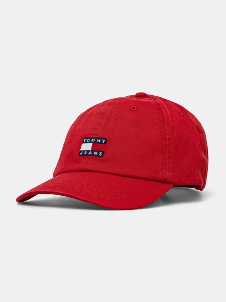 Шапка с козирка Tommy Jeans с апликация червено