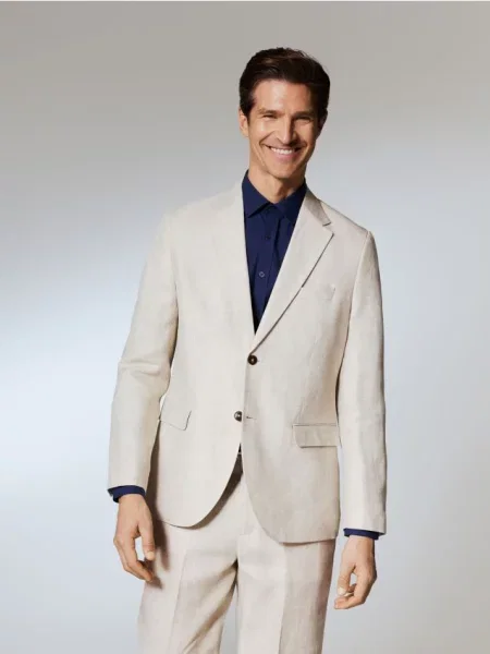 Reserved Лляний піджак прямого крою бежевий