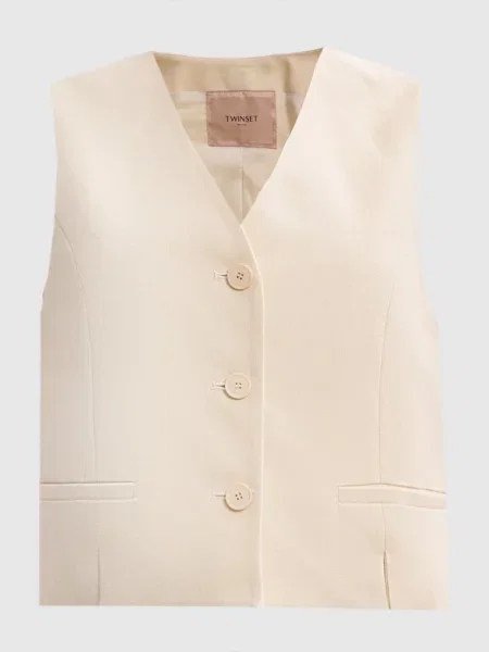 Жилет з льоном з емблемою логотипа Twinset бежевий