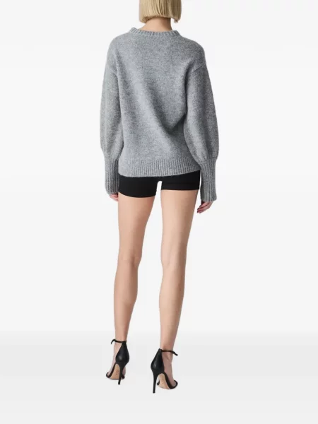 Pulover Vera Wang cu decolteu rotund cu autograf gri