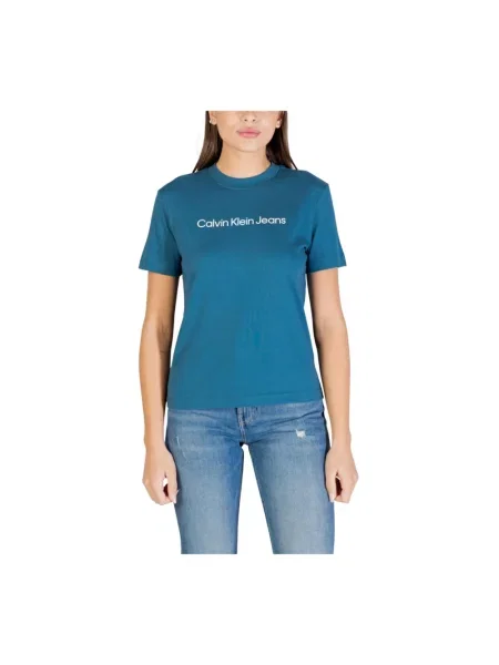 Krótka koszulka Calvin Klein Jeans z krótkim rękawem z okrągłym dekoltem zielona