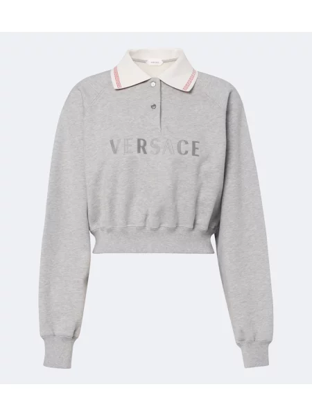 Decupat tricou polo Versace din jerseu gri
