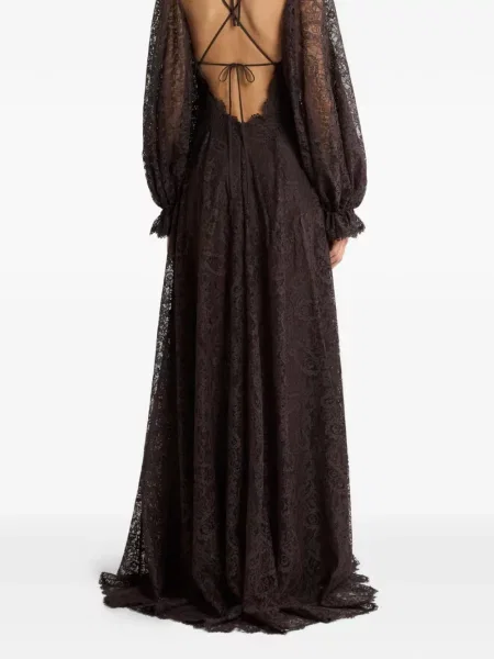 Rochie maxi Etro cu model paisley din dantelă maro