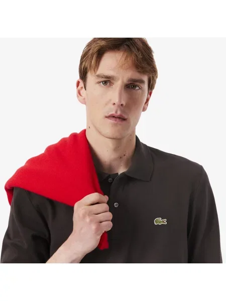 Lacoste Polo Klasyczny Krój Długi Rękaw brązowe