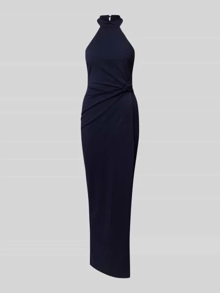 Sukienka wieczorowa z wiązaniem wokół szyi Sistaglam granatowa