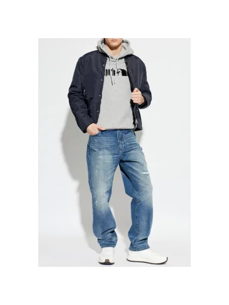 Dzianinowa bluza z kapturem Emporio Armani z kapturem z logo szara