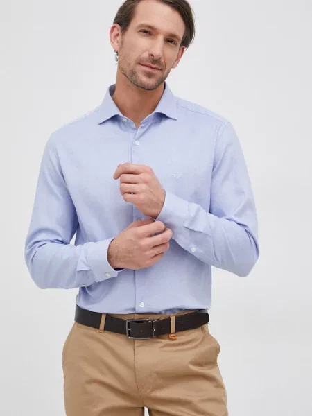 Риза Emporio Armani мъжка със стандартна кройка с италианска яка синьо