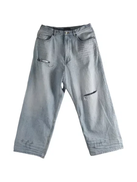 Džíny Balenciaga na suchý zip s oděrkami modré