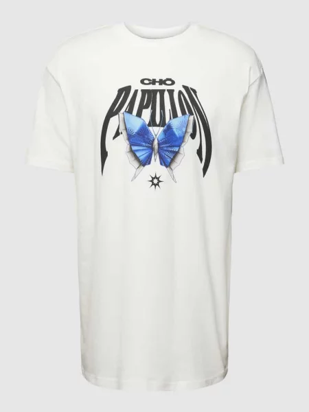 T-shirt z nadrukiem z motywem model ‘ORIGAMI’ Mister Tee biała