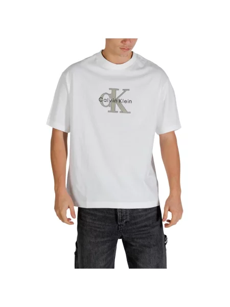 Tričko Calvin Klein Jeans s kamínky bílé