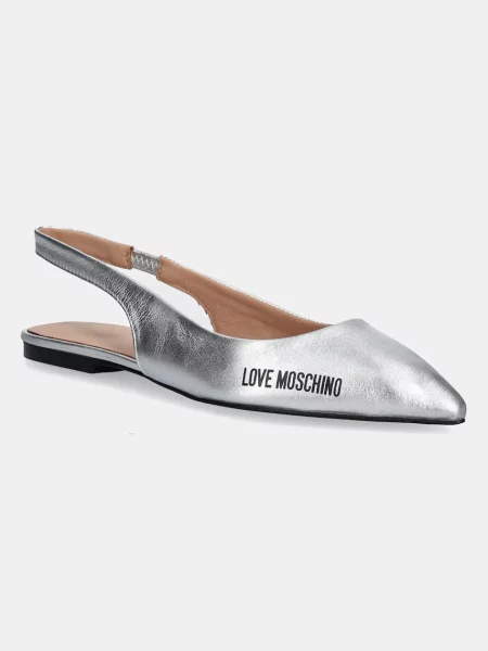 Кожени балеринки Love Moschino с отворена сребристо