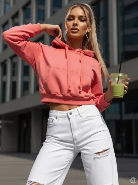 Bluza z kapturem TRENDHOOD koralowa Dstreet