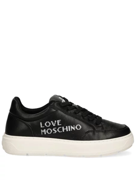 Sneakerși Love Moschino cu șireturi din dantelă negru