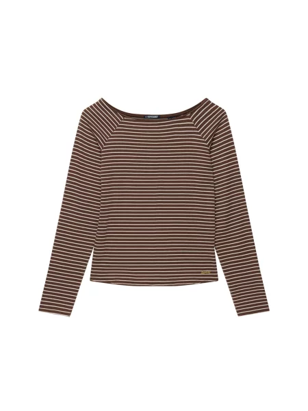 Superdry & Co Tricou Bardot ciocolatiu alb