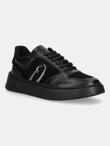 Кожени маратонки Furla Lace-Up Sneaker черно