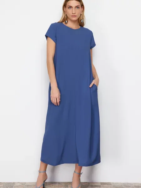 Rochie midi Trendyol cu decolteu rotund albastru