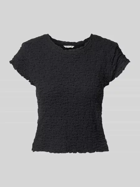 Bluzka o kroju slim fit z mieszanki bawełny Tom Tailor Denim czarna