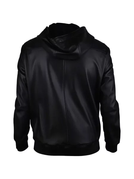 Кожено яке Philipp Plein с качулка с автограф черно
