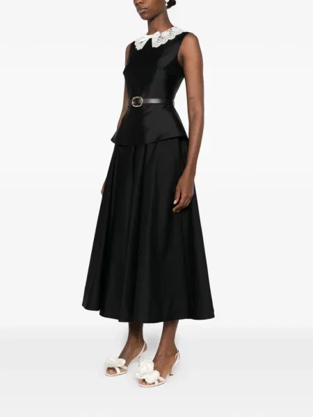 Gulerat rochie midi Self-portrait din dantelă negru