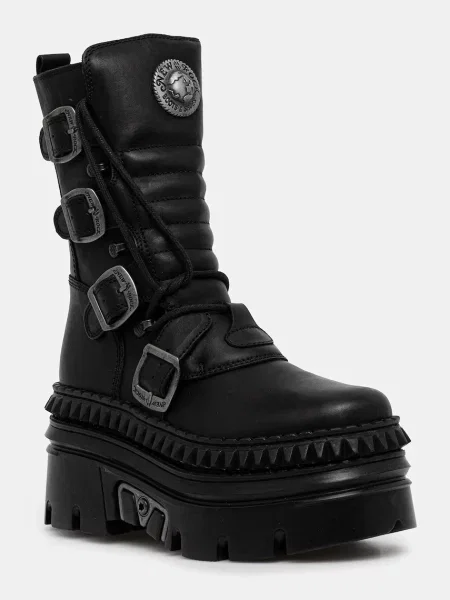 New Rock cizme de piele cu platformă negru