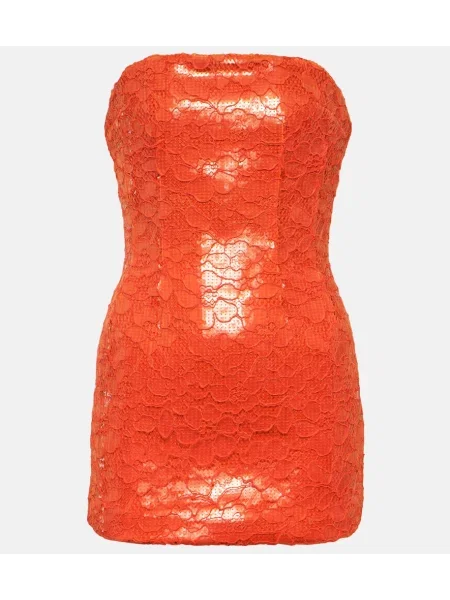 Sukienka Laquan Smith w kwiatki koronkowa bez ramiączek pomarańczowa