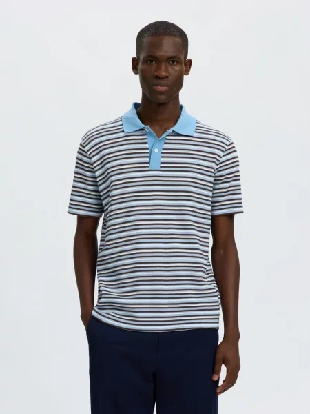 SELECTED Tricou SLMJasper azuriu / maro închis alb