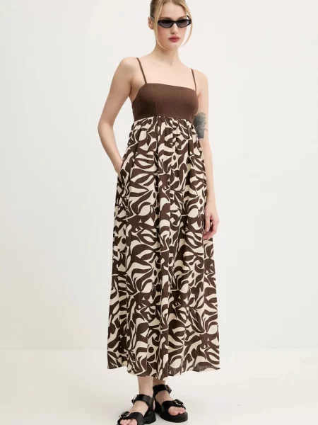 Lanena obleka Abercrombie & Fitch rjava