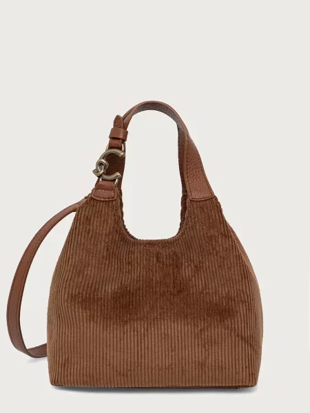Coccinelle geantă crossbody pentru femei din catifea reiată maro