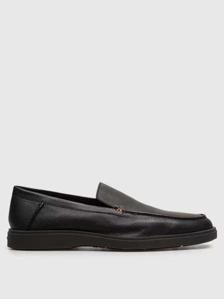 Шкіряні лофери з фактурним логотипом Santoni чорні