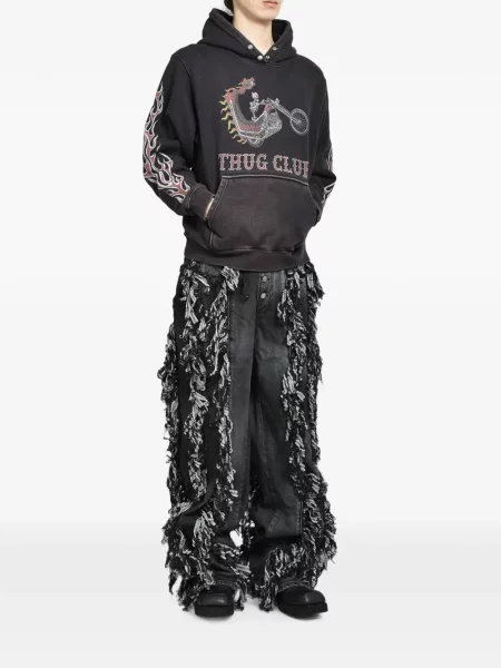 Blugi Thug Club cu franjuri negru