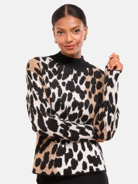 Lipsy Pulover maro deschis / negru alb