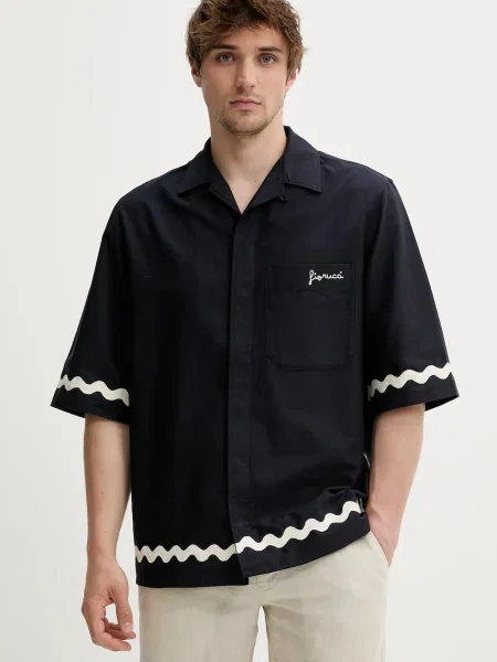 Fiorucci cămașă din Wave Trim Logo Embroidered Bowling Shirt bleumarin relaxed